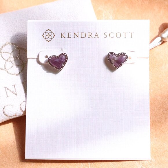 Kendra Scott Jewelry - Kendra Scott Ari Heart Stud Earrings 🎀 Silver Amethyst